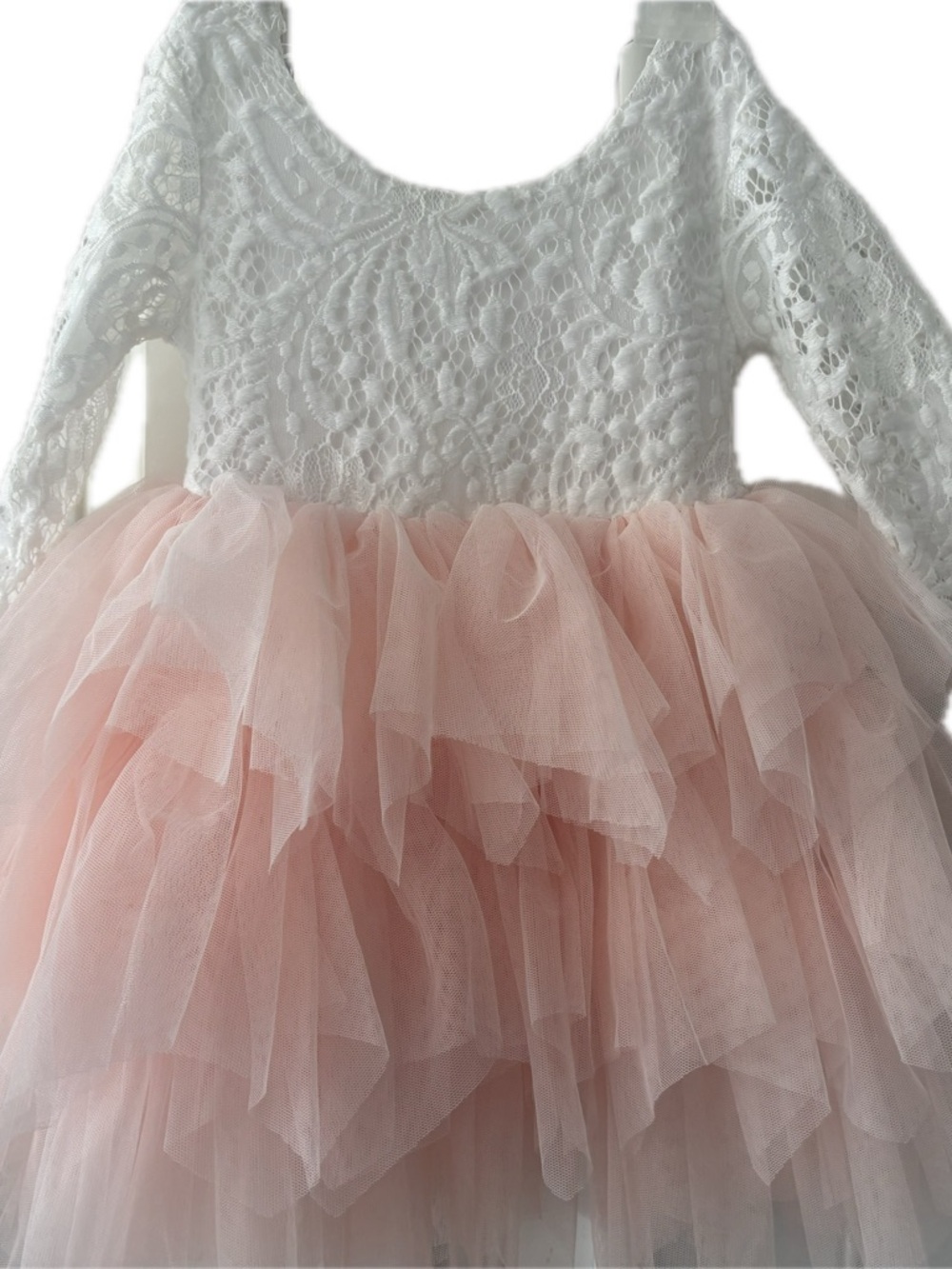 White Lace & Blush Pink Tulle Party Dress